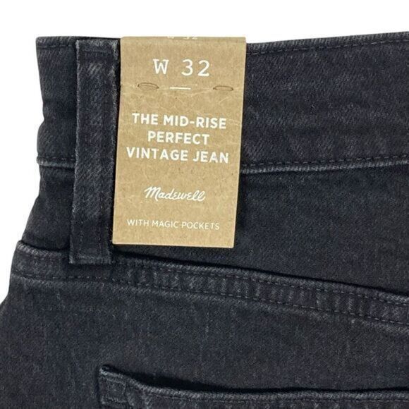 NWT Madewell Jeans Womens 32 Black Mid‎ Rise Perfect Vintage Dark Wash Denim - Picture 7 of 16